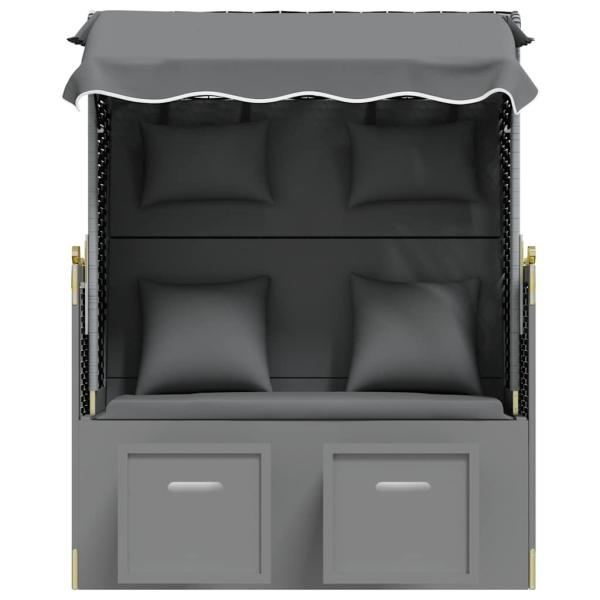 Strandkorb mit Kissen Poly Rattan Massivholz Anthrazit Schwarz