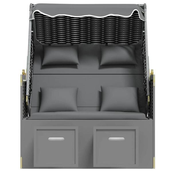 Strandkorb mit Kissen Poly Rattan Massivholz Anthrazit Schwarz