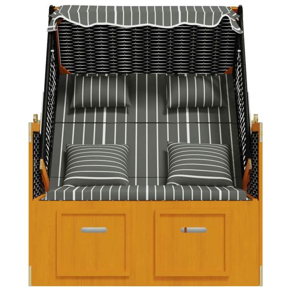 Strandkorb mit Kissen Poly Rattan & Massivholz Schwarz & Grau