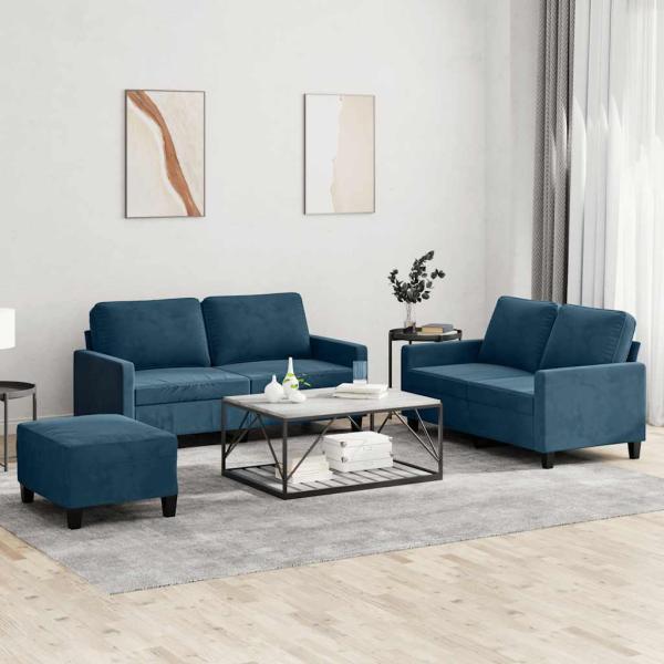 ARDEBO.de - 3-tlg. Sofagarnitur mit Kissen Blau Samt