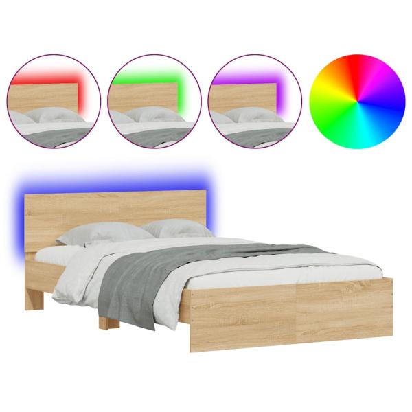 Bettgestell mit Kopfteil LED-Beleuchtung Sonoma-Eiche 120x190cm