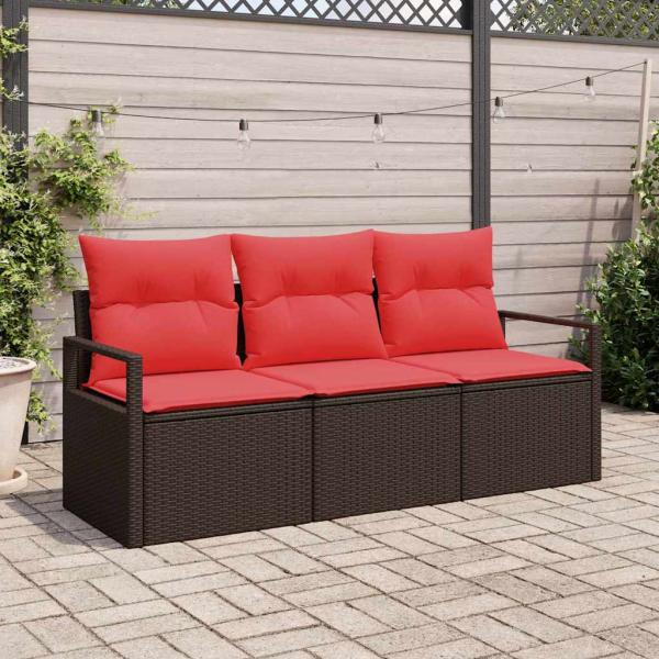 ARDEBO.de - Sofa Set mit Kissen 3 pcs Braun Poly Rattan