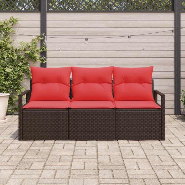 Sofa Set mit Kissen 3 pcs Braun Poly Rattan