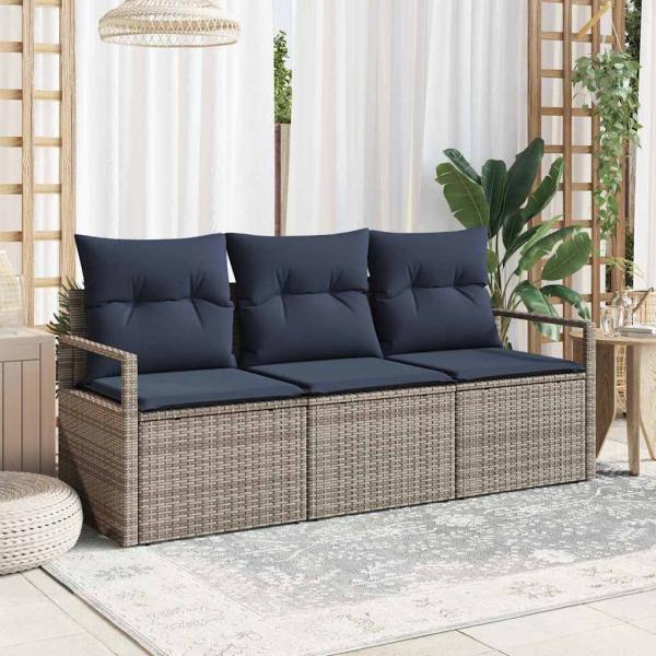 ARDEBO.de - Sofa Set 3 pcs Grau Poly-Rattan
