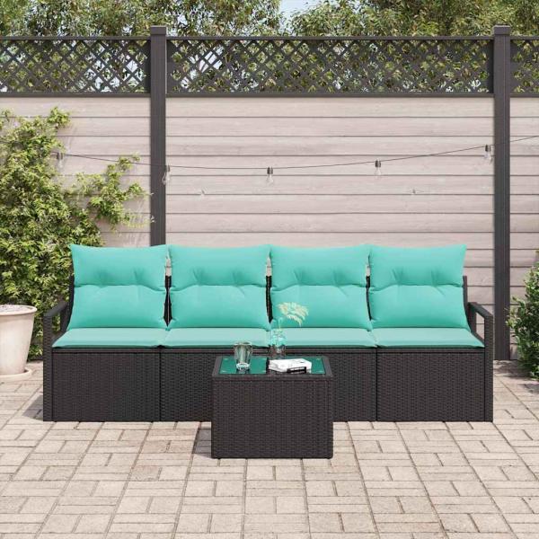 Sofa Set 5 stk. 4-Sitzanzahl Schwarz und Türkis Poly-Rattan