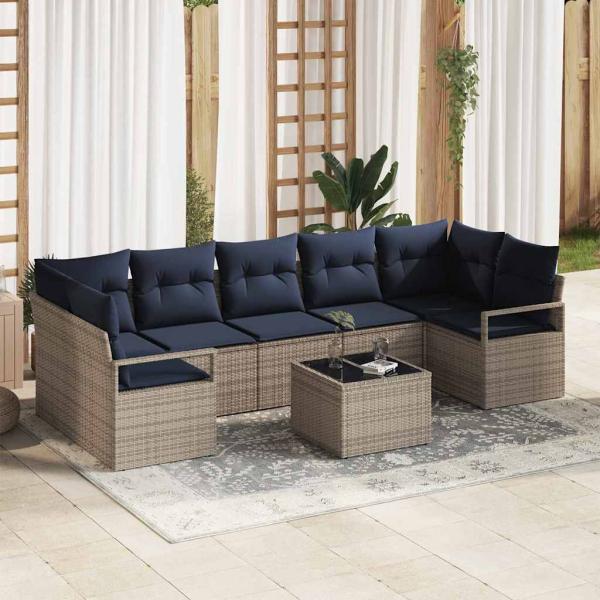 ARDEBO.de - Sofa Set 8 pcs Grau Poly-Rattan