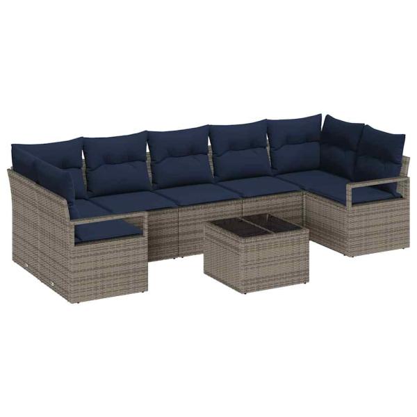 Sofa Set 8 pcs Grau Poly-Rattan