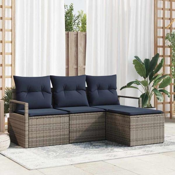 ARDEBO.de - Sofa Set 4 pcs Grau Poly-Rattan