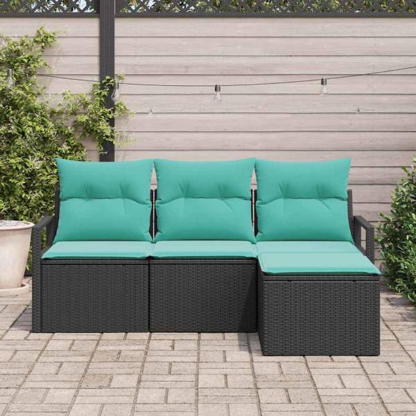 ARDEBO.de - Sofa Set 4 stk. Schwarz Poly-Rattan