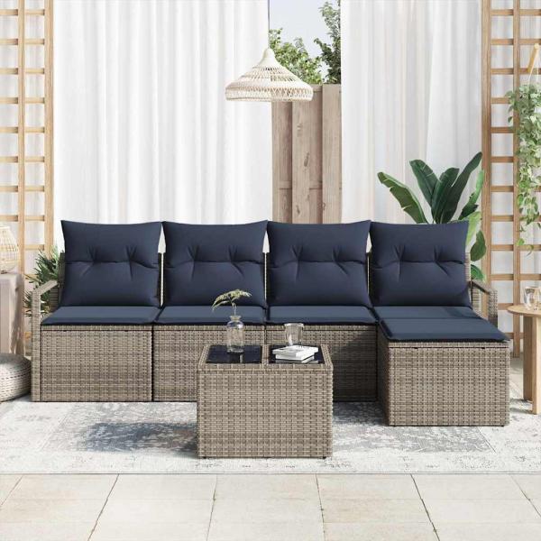 Sofa Set mit Kissen Grau Poly Rattan