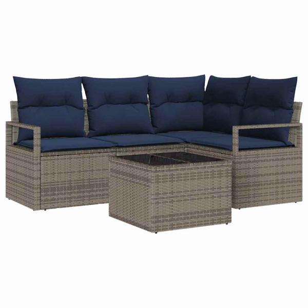 ARDEBO.de - Sofa Set 5 pcs Grau Poly-Rattan