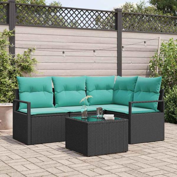 ARDEBO.de - Sofa Set 5 Stk. Schwarz [Synthetisch]: Poly Rattan