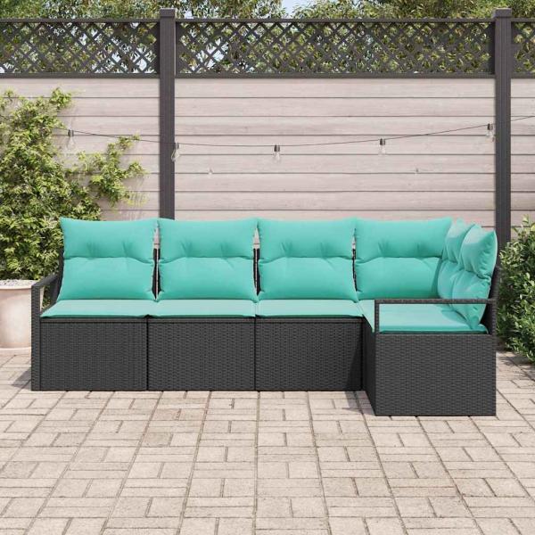Sofa Set 5 stk. Schwarz [Synthetisch]: Poly Rattan