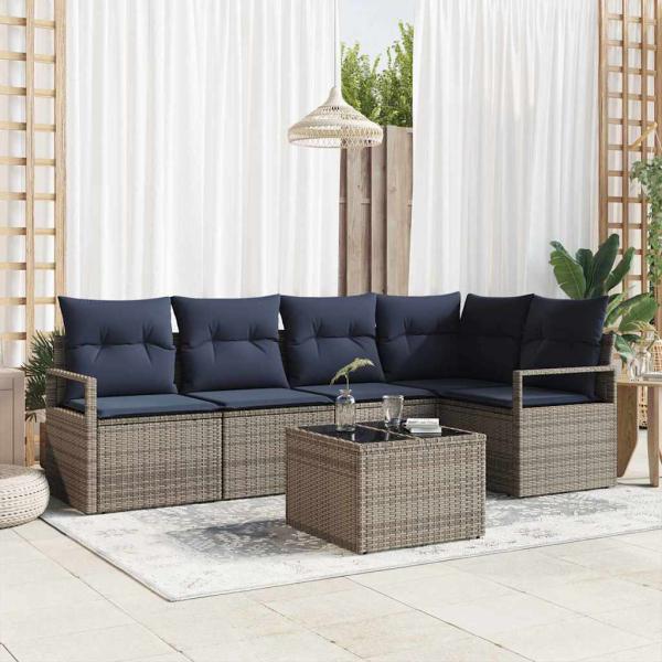 ARDEBO.de - Sofa Set mit Kissen Grau Poly Rattan