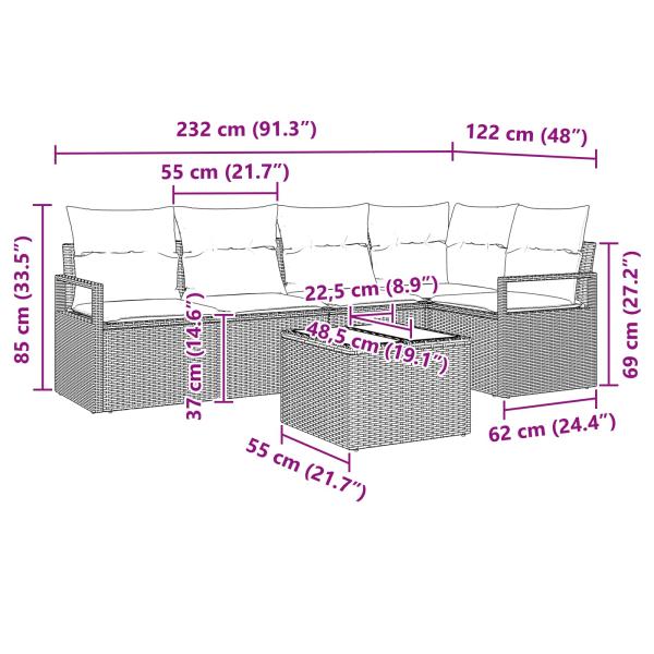 Sofa Set mit Kissen Grau Poly Rattan