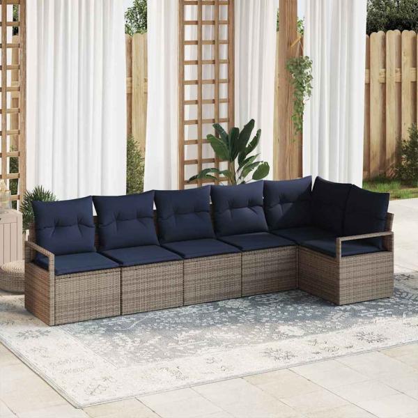 ARDEBO.de - Sofa Set 6 pcs Grau Poly-Rattan