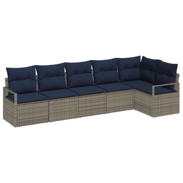 Sofa Set 6 pcs Grau Poly-Rattan