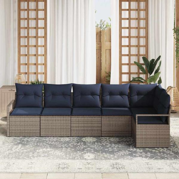 Sofa Set 6 pcs Grau Poly-Rattan