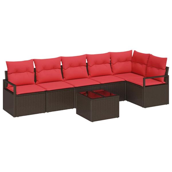 Sofa Set 7 pcs Braun Poly-Rattan