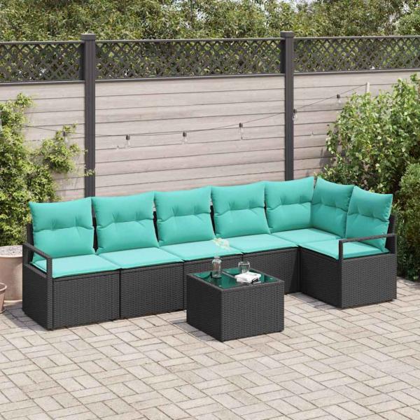 ARDEBO.de - Sofa Set 7 stk. Schwarz [Synthetisch]: Poly Rattan