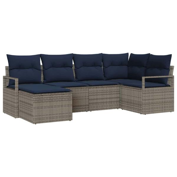 Sofa Set mit Kissen 6 pcs Grau Poly Rattan