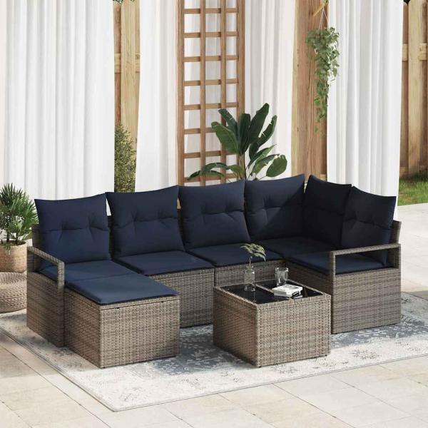 ARDEBO.de - Sofa Set mit Kissen 7 pcs Grau Poly Rattan