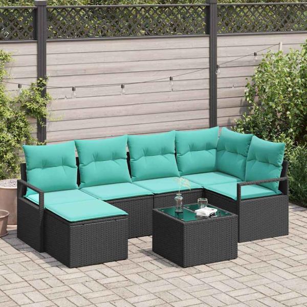 ARDEBO.de - Sofa Set 7 stk. Schwarz [Synthetisch]: Poly Rattan