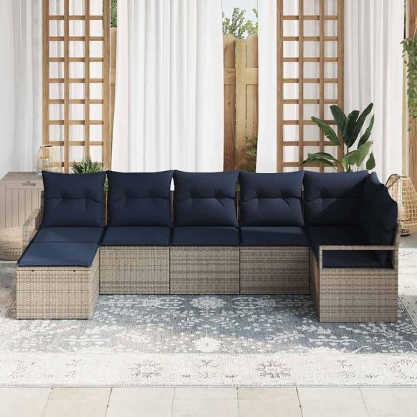 ARDEBO.de - Sofa Set 7 pcs Grau Poly-Rattan
