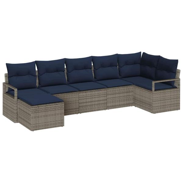 Sofa Set 7 pcs Grau Poly-Rattan
