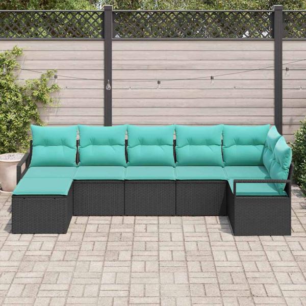 ARDEBO.de - Sofa Set mit Kissen 7 pcs Schwarz Poly Rattan