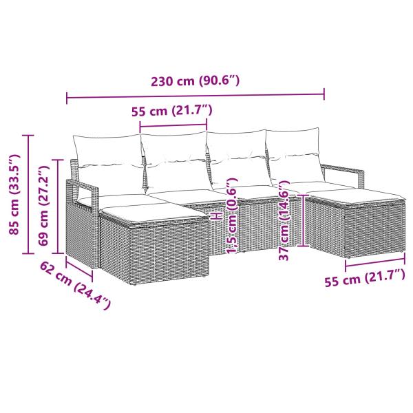 Sofa Set 6 Stk. Braun [Synthetisch]: Poly Rattan