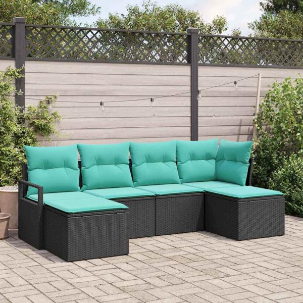 ARDEBO.de - Sofa Set 6 stk. Schwarz [Synthetisch]: Poly Rattan