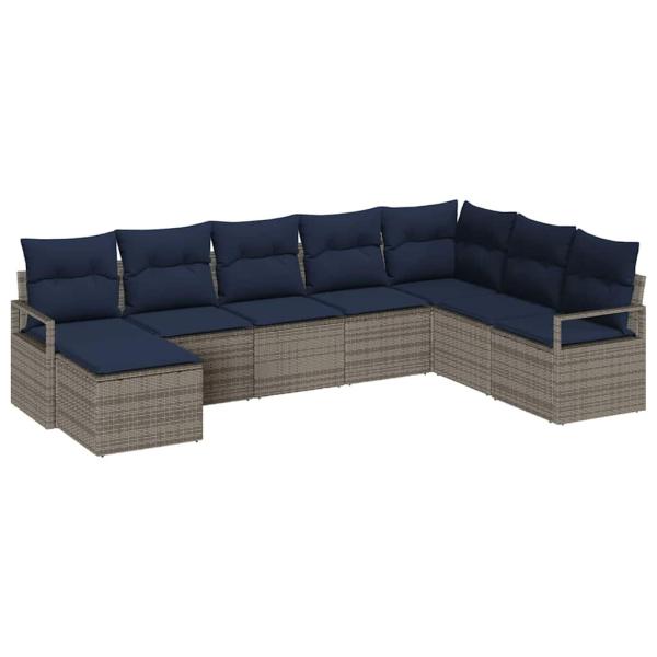Sofa Set mit Kissen 8 pcs Grau Poly Rattan