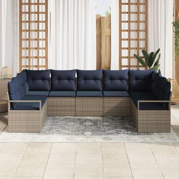 Sofa Set mit Kissen 7 pcs Grau Poly-Rattan