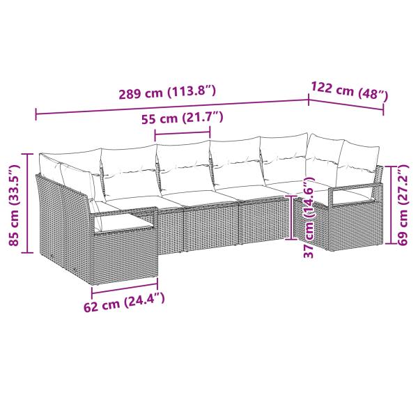 Sofa Set mit Kissen 7 pcs Grau Poly-Rattan
