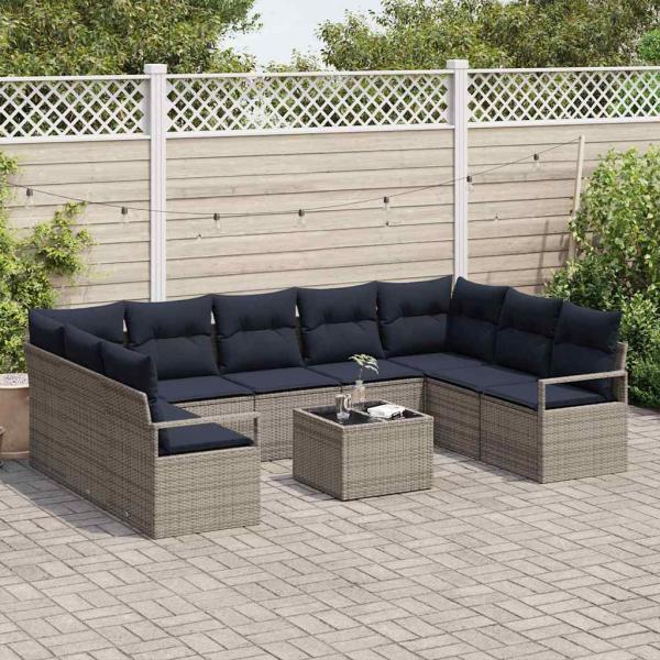 ARDEBO.de - Sofa Set mit Kissen 10 pcs Grau Poly-Rattan
