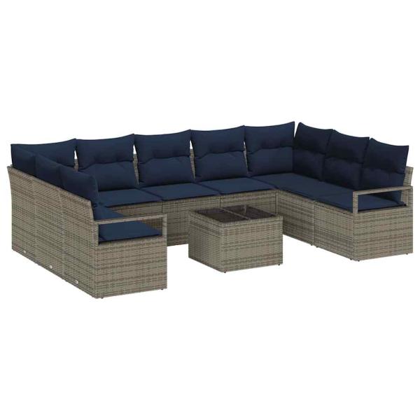 Sofa Set mit Kissen 10 pcs Grau Poly-Rattan