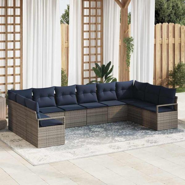 ARDEBO.de - Sofa Set mit Kissen 10 pcs Grau Poly-Rattan