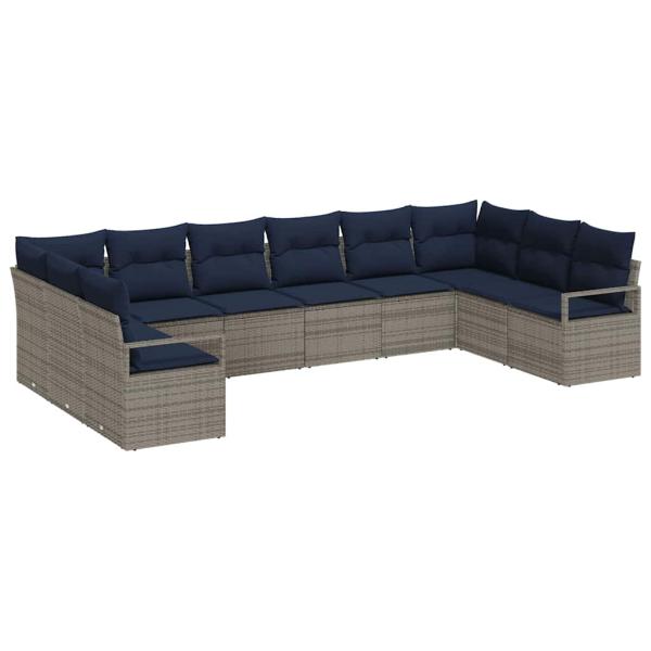 Sofa Set mit Kissen 10 pcs Grau Poly-Rattan