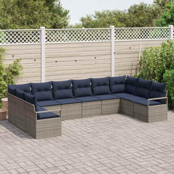 Sofa Set mit Kissen 10 pcs Grau Poly-Rattan