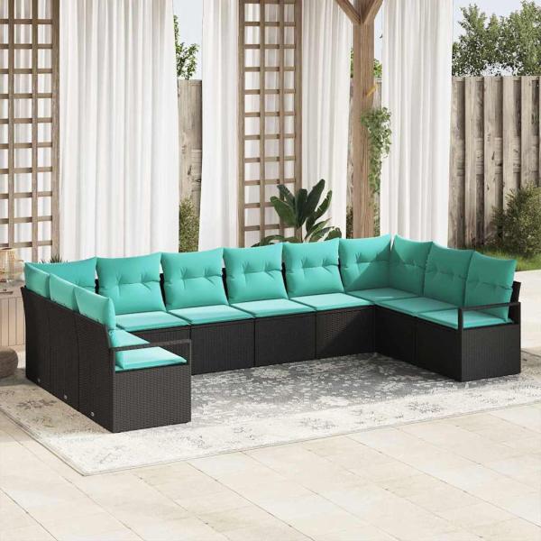 ARDEBO.de - Sofa Set 10 stk. Schwarz [Synthetisch]: Poly Rattan