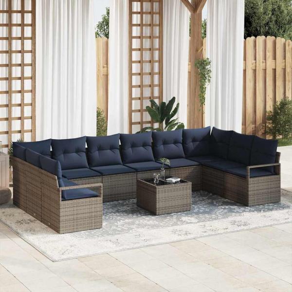 ARDEBO.de - Sofa Set mit Kissen 11 pcs Grau Poly Rattan