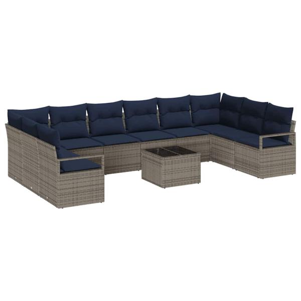 Sofa Set mit Kissen 11 pcs Grau Poly Rattan