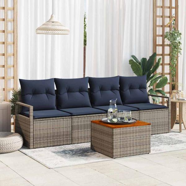 ARDEBO.de - Gartensofa-set mit Kissen 5 pcs Grau Poly-Rattan