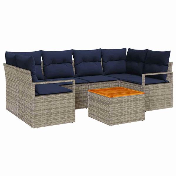ARDEBO.de - Gartensofa-set mit Kissen 7 pcs Grau Poly-Rattan