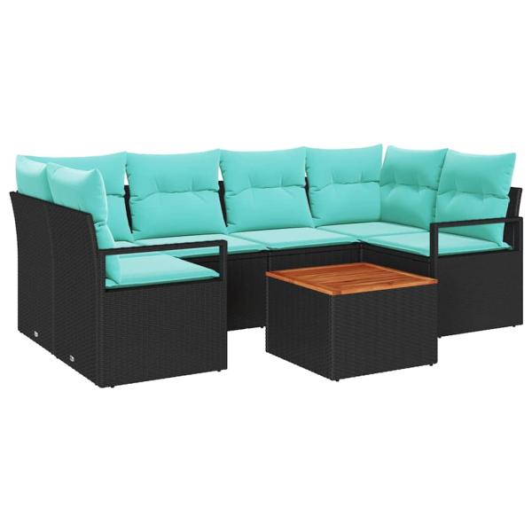 ARDEBO.de - Gartensofa-set mit Kissen 7 pcs Schwarz Poly-Rattan