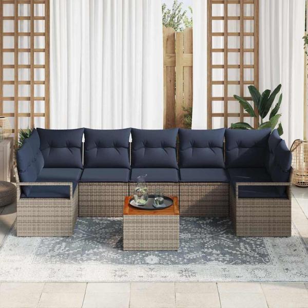 Gartensofa-set mit Kissen 8 pcs Grau Poly-Rattan