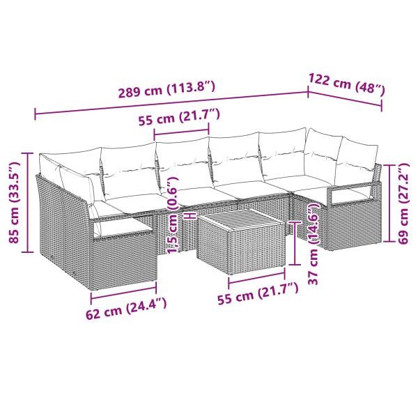 Gartensofa-set mit Kissen 8 pcs Grau Poly-Rattan