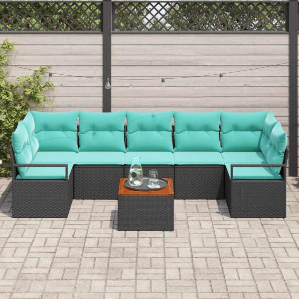 Gartensofa-set mit Kissen 8 pcs Schwarz Poly-Rattan