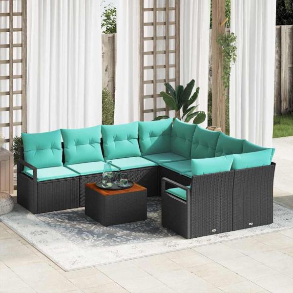 ARDEBO.de - Gartensofa-set 9 stk. Schwarz Poly-Rattan
